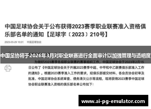 中国足协将于2026年3月对职业联赛进行全面审计以加强管理与透明度
