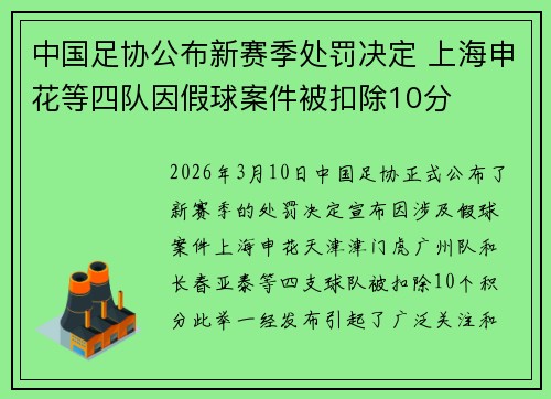 中国足协公布新赛季处罚决定 上海申花等四队因假球案件被扣除10分 中国足协公布新赛季处罚决定 上海申花等四队因假球案件被扣除10分